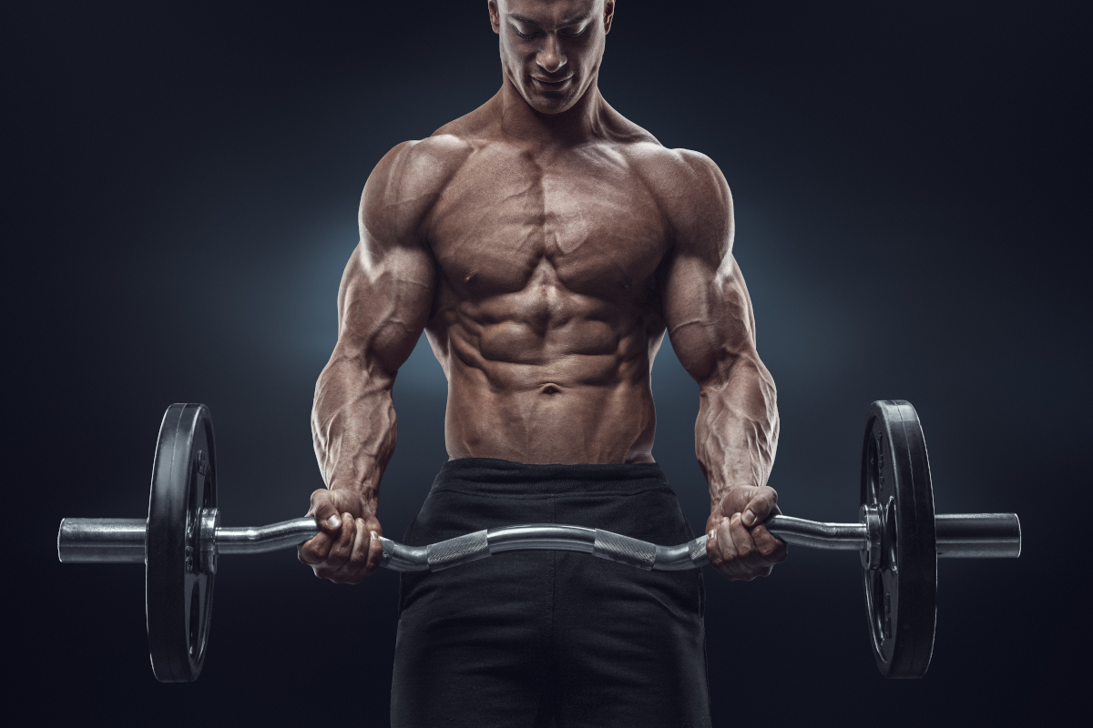 closeup portrait muscular man workout