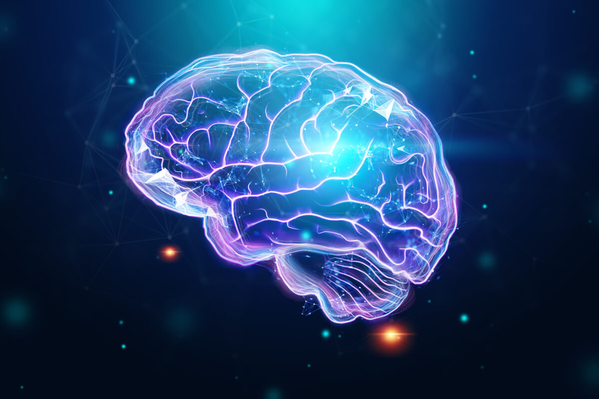 human brain hologram dark background