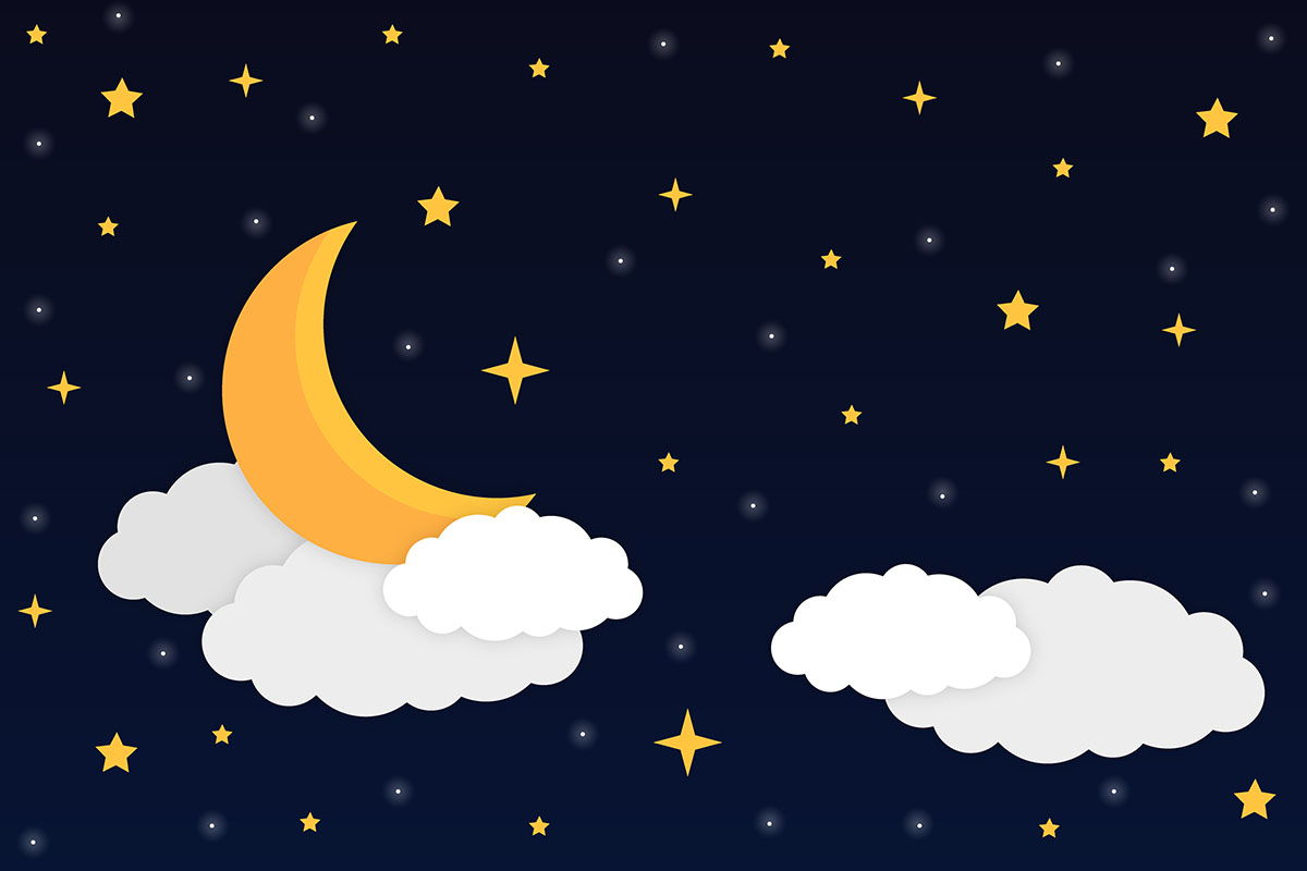 Night sky with moon and star