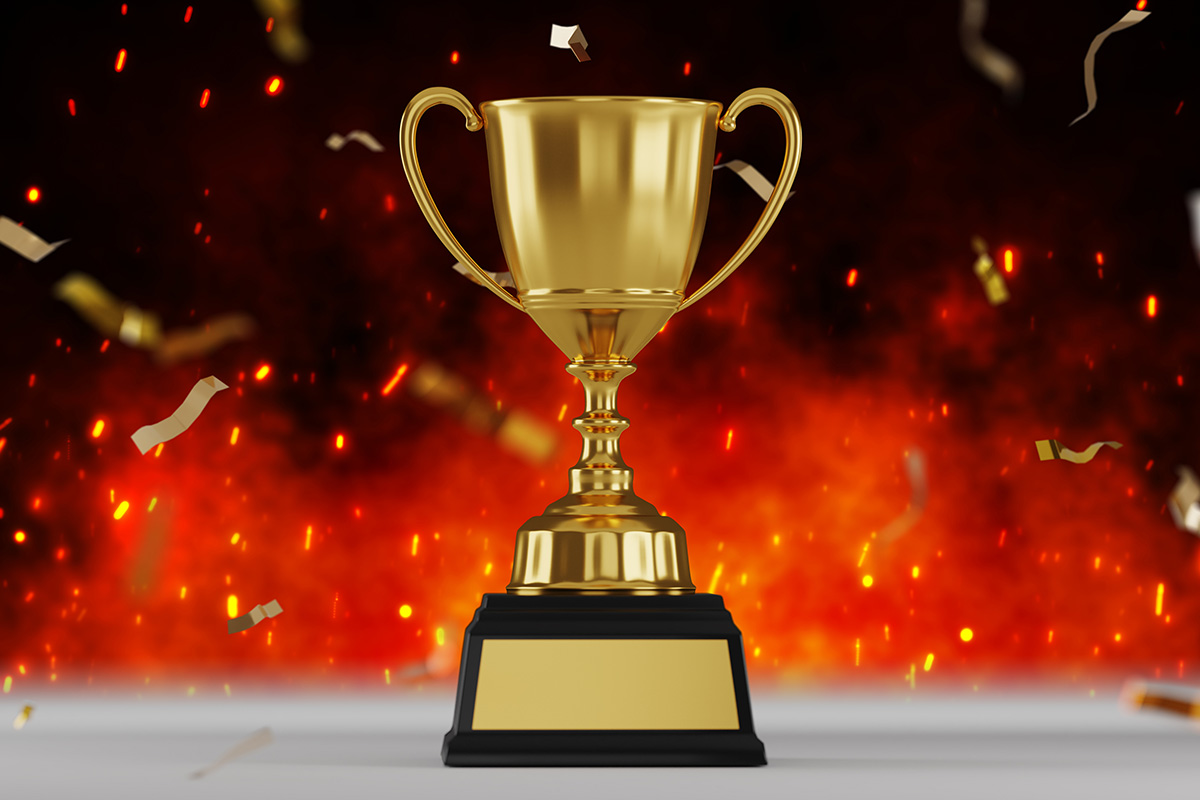 gold trophy award fire background